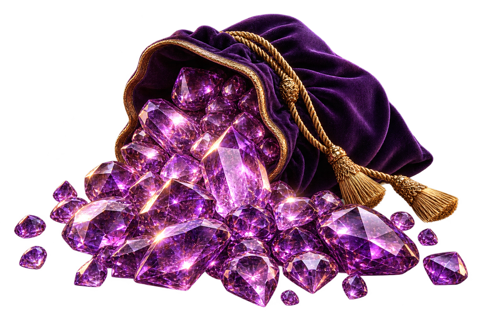 Bolsa de veludo roxo com cristais luminosos